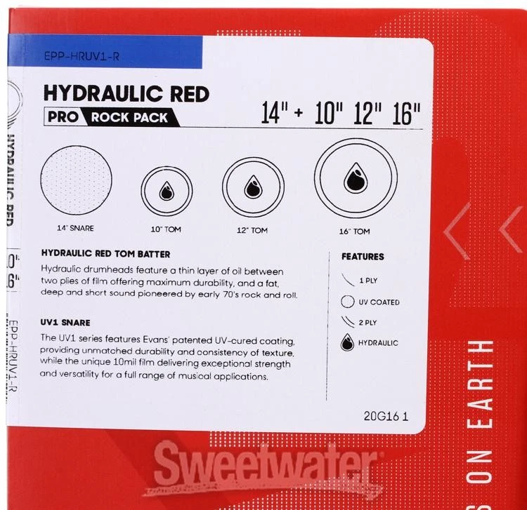 Paquete Tom de 4 piezas rojo hidráulico Evans - 10/12/16 pulgadas con UV1 de 14 pulgadas gratis Foto 2 de 4