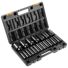 19 Pcs Impact Socket Set 1/2 Inch Drive 3/8 inch to 1-1/2 inch Deep Length
