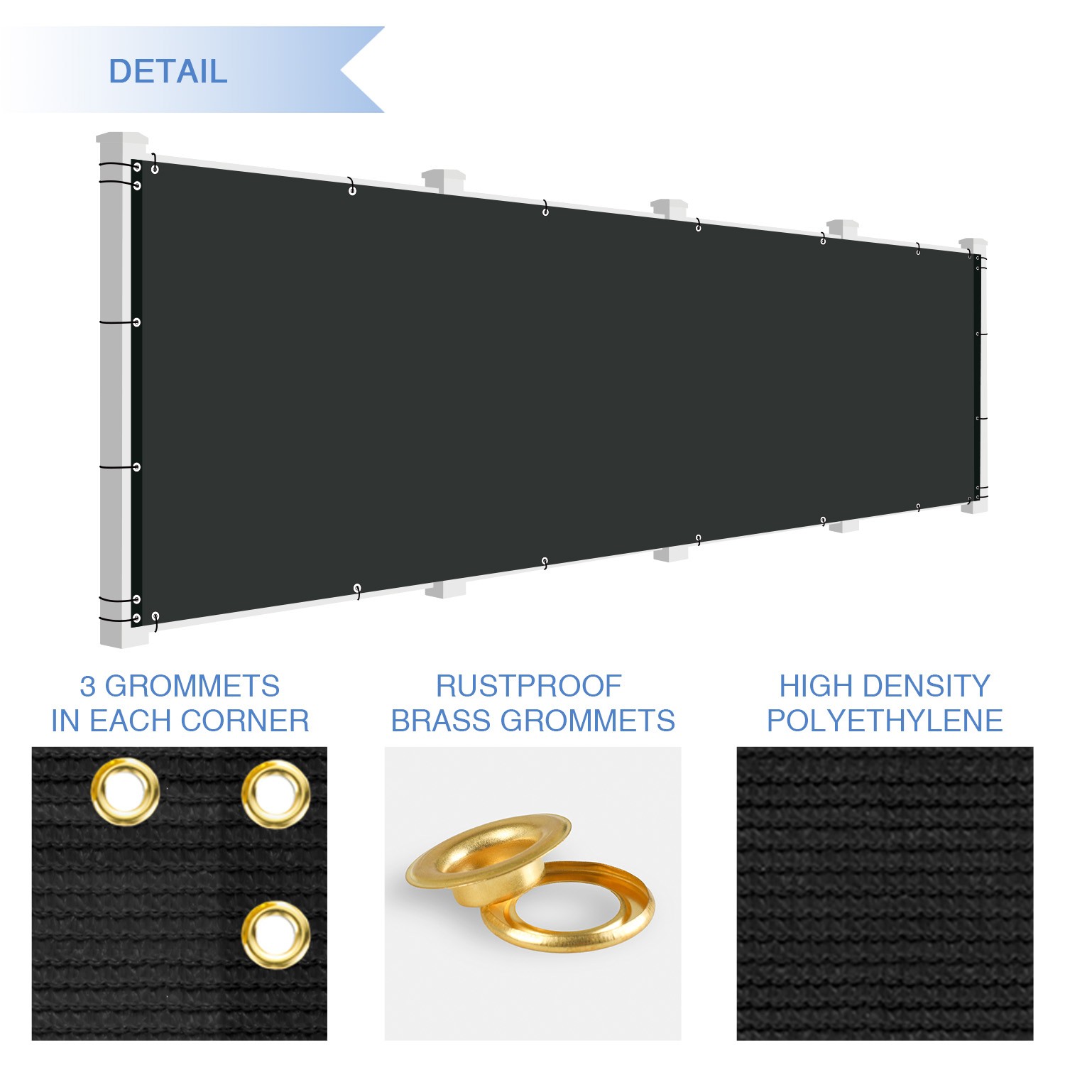 3ft Deck Balcony Privacy Fence Screen Mesh Windscreen Anti-UV for Garden Yard