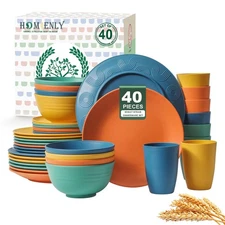 40-Piece Premium Wheat Straw Dinnerware Sets, Service for 8, Unbreakable Plat...
