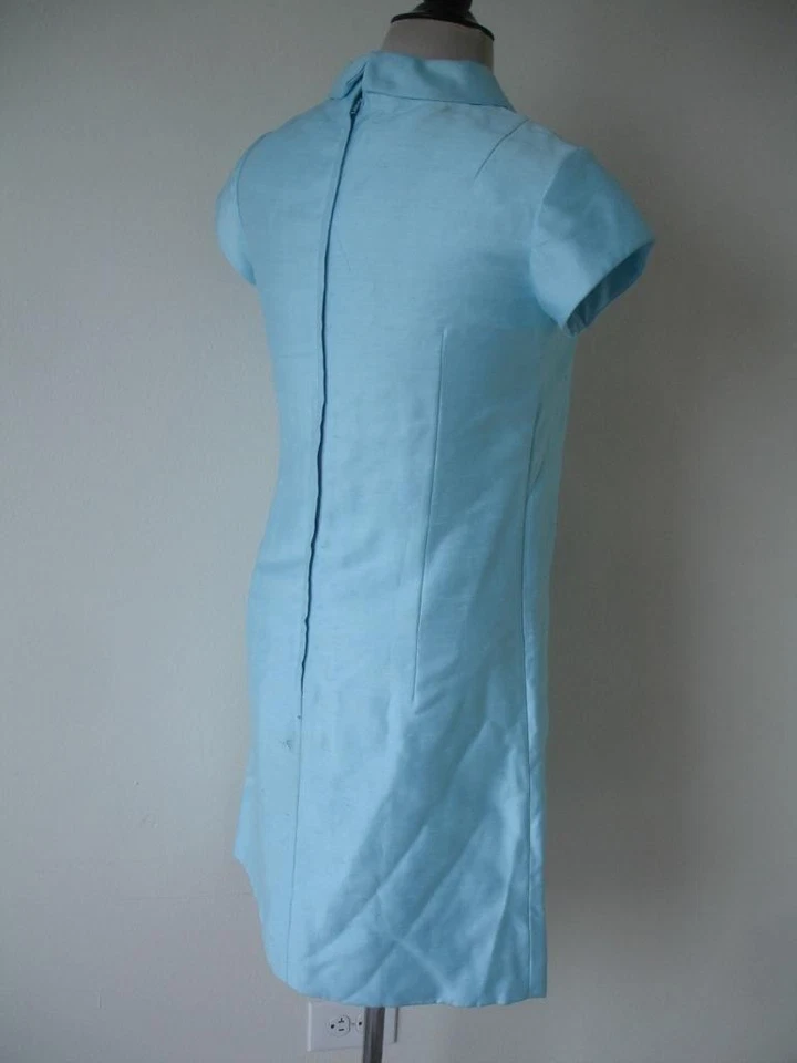 Womens S M Vtg 1960's Neusteter's Light Blue Lace Front Bow Dress Party Cocktail - Image 4 of 4