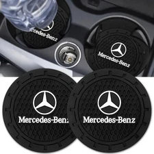 Mercedes-Benz (2 pc) Car Cup Holder Mat Pad Silicone Coasters Black 2.75"