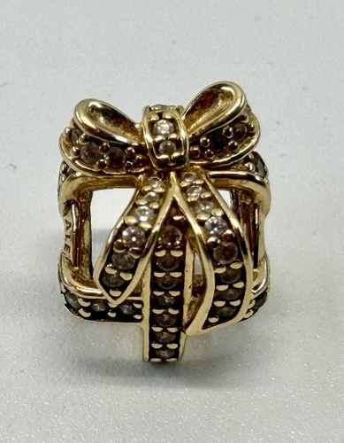 PANDORA SLIDER CHARM ALL WRAPPED UP 14K YELLOW GOLD CZ G585 ALE 2.8G