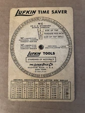 Vintage 1935 LUFKIN TOOLS CO Time Saver Slide Rule Screw Threads Decimal