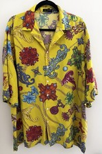 Authentic NWOT Versace Mens Medusa Yellow Print Silk Shirt Size 45/XXL USA