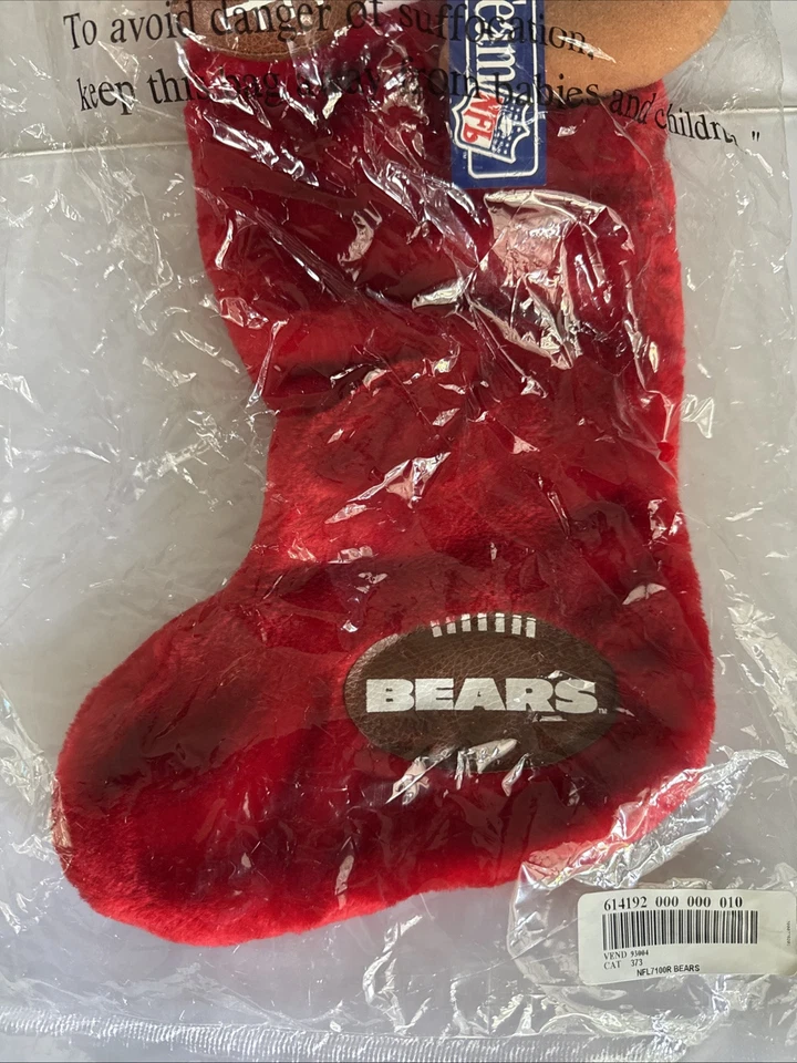 Meia de Natal vintage Chicago Bears urso de pelúcia feriado futebol americano NFL 1996 - Imagem 4 de 4