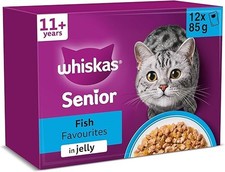 WHISKAS Senior 11+ Wet Cat Food in Jelly 12x85g Fish Favourites (Pack of 4) 5.88 per kilo