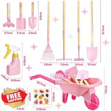 Dutywand Kids Gardening Tool Set Pink with Wheelbarrow Wood Metal