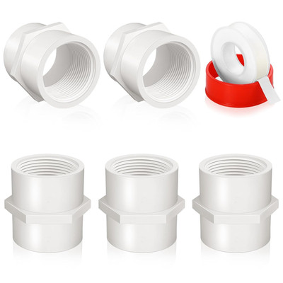 5Pcs White PVC Pipe Fittings, 2Inch NPT Female Thread Pipe Fitting Adapter Conne