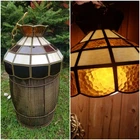 Vintage Leaded Stained Glass Hanging Lamp Amber Cream Tiffany Style Swag Light