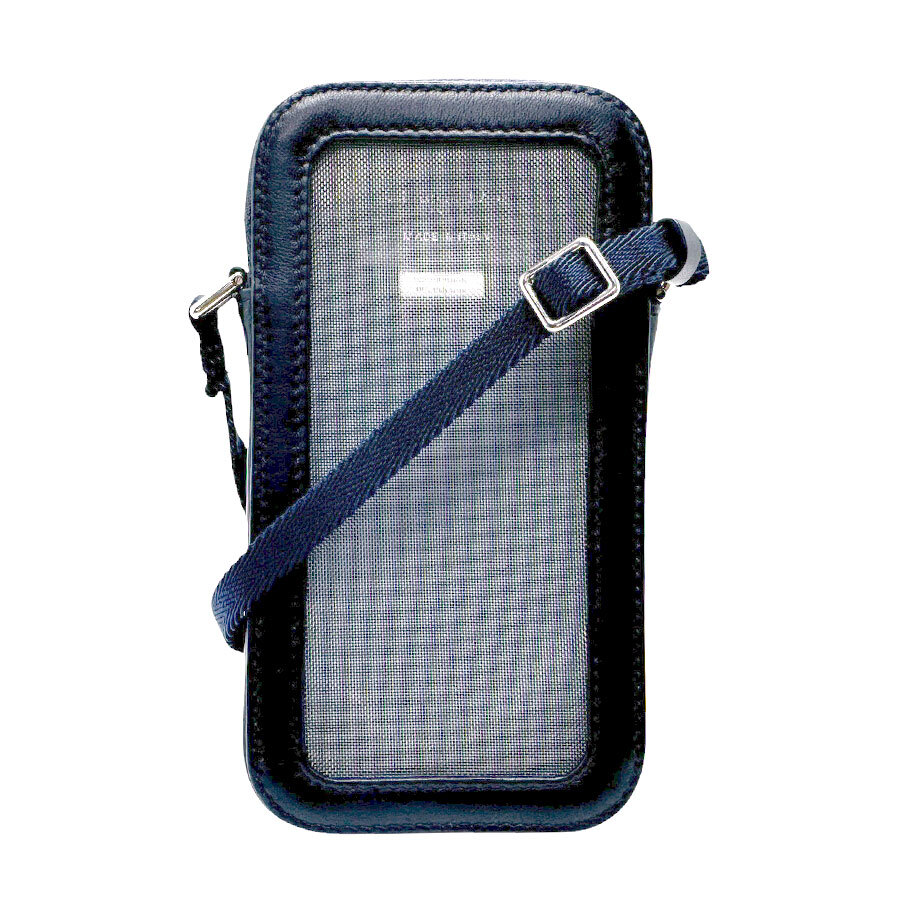 Auth Christian Dior Phone Holder Navy Canvas/Leather
