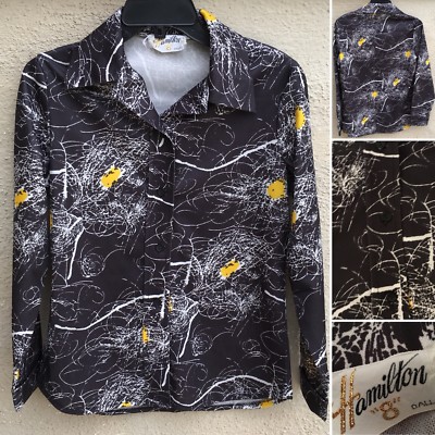 Vintage Hamilton 8 Dallas Button Front Long Sleeve Shirt Psychedelic 60s 70s