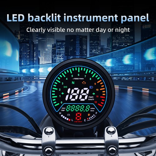 12V LCD Digital Motorcycle Speedometer Odometer Tachometer Gauge Fuel Meter Volt - Picture 10 of 14