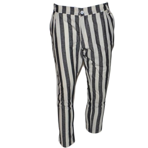 Pantaloni chino uomo di puro lino bianchi e grigi a striscia con bottone e  tasch | eBay
