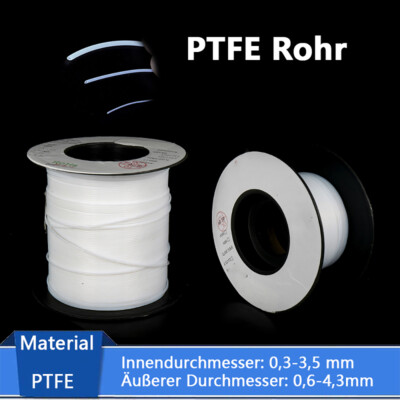 PTFE Rohr ID 0,3-3,5mm Kapillarrohr  -200  bis 260  Hochtemperatur ÄD 0,6-4,3mm