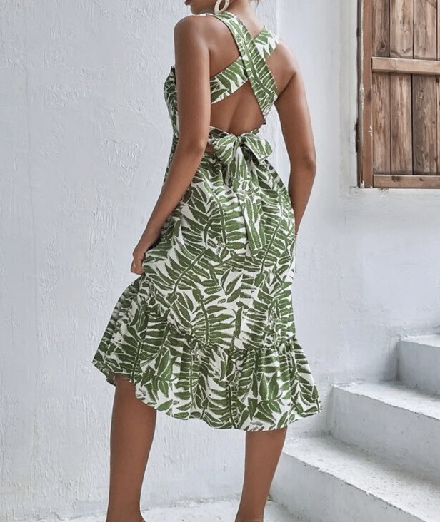 cream dress with green flowers And Floral wedding dress with green leaves
