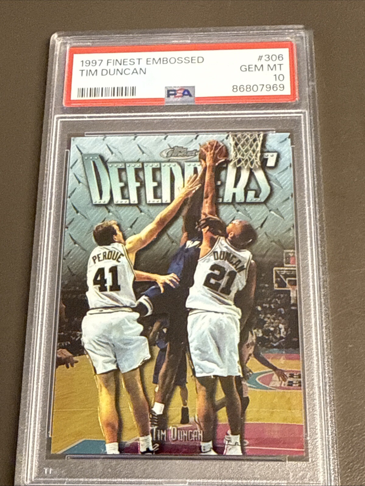 1997-98 Topps Finest EMBOSSED Tim Duncan Rookie Card #306 PSA GEM MINT 10 Spurs