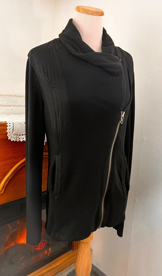 Helmut Lang Jacket Black Villous Asymmetric Hem Knit Sweater Cowl Neck ~ M - Image 3 of 4