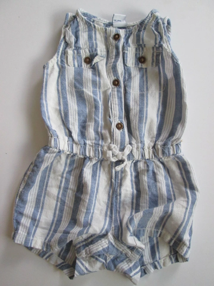 Lot 2 Old Navy Romper Jumpsuit Baby 6-12 Months Cotton Linen Blue Green Shortall - Image 2 of 4