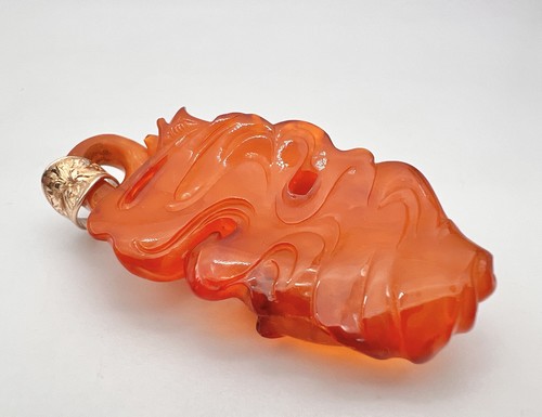Antique Chinese 14k Gold & Carved Butterscotch Amber Two Swans Pendant 10g - Picture 5 of 6