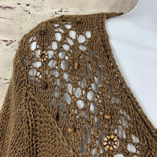 BCBGMAXAZRIA Sweater Womens Small Brown Beaded Crochet Long Sleeve Boho Hippie - Picture 4 of 12