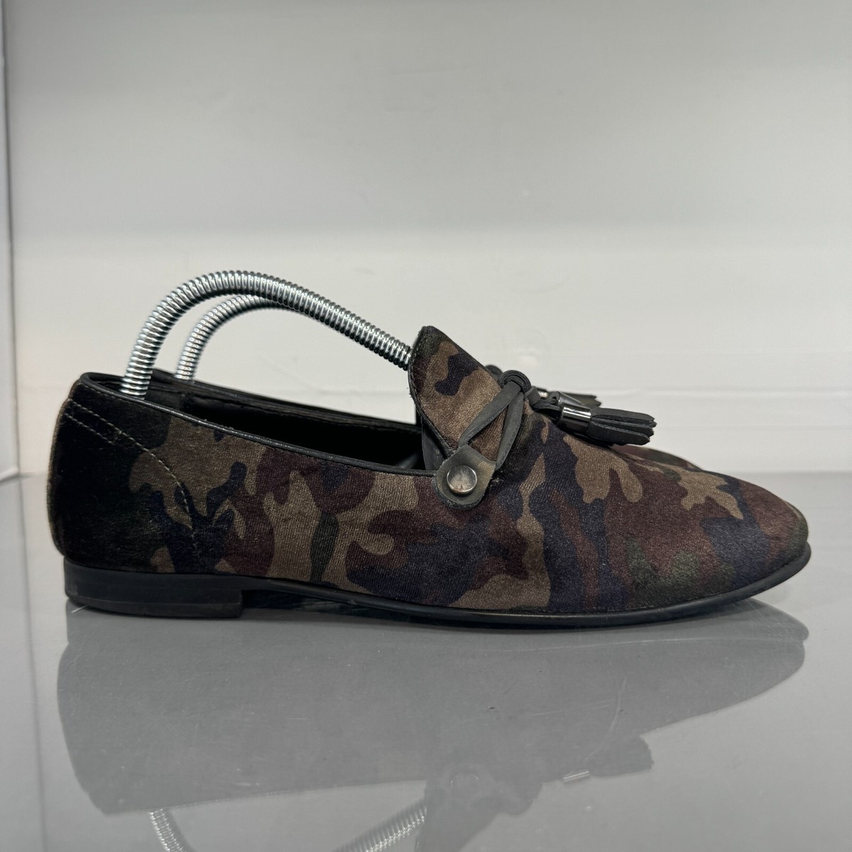 Aldo Loafer Mens 7.5 Green Camo Velvet Tassels Black Dressy  display picture 2