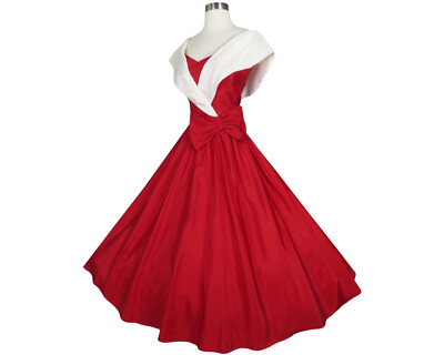 Vintage 80s 90s Red White Collar Full Skirt Prom Party Dress XS Extra Small  | eBay