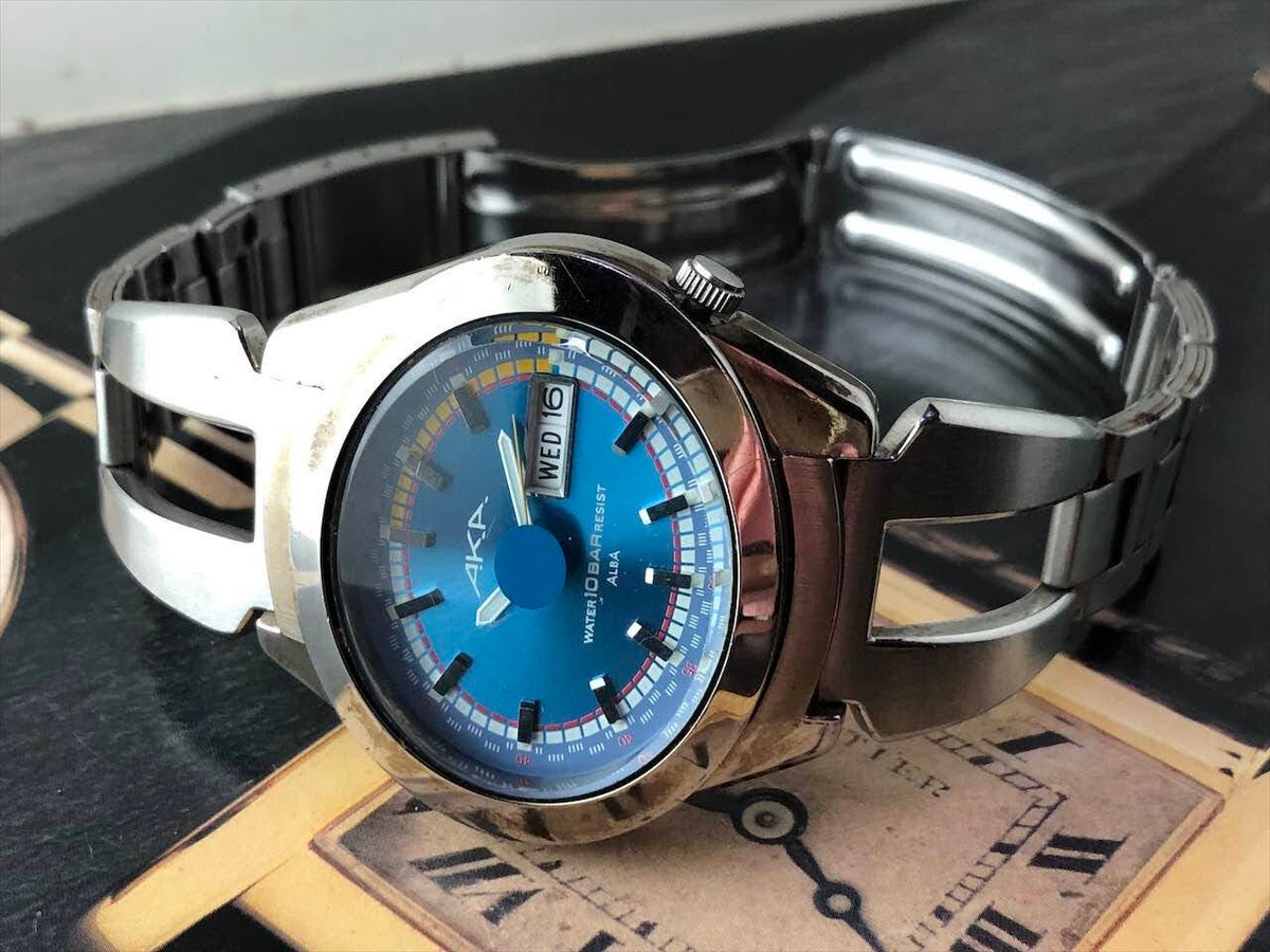 FREE SHIPPING! 42MM Seiko AKA Alba V743-5A10 BLUE MENS