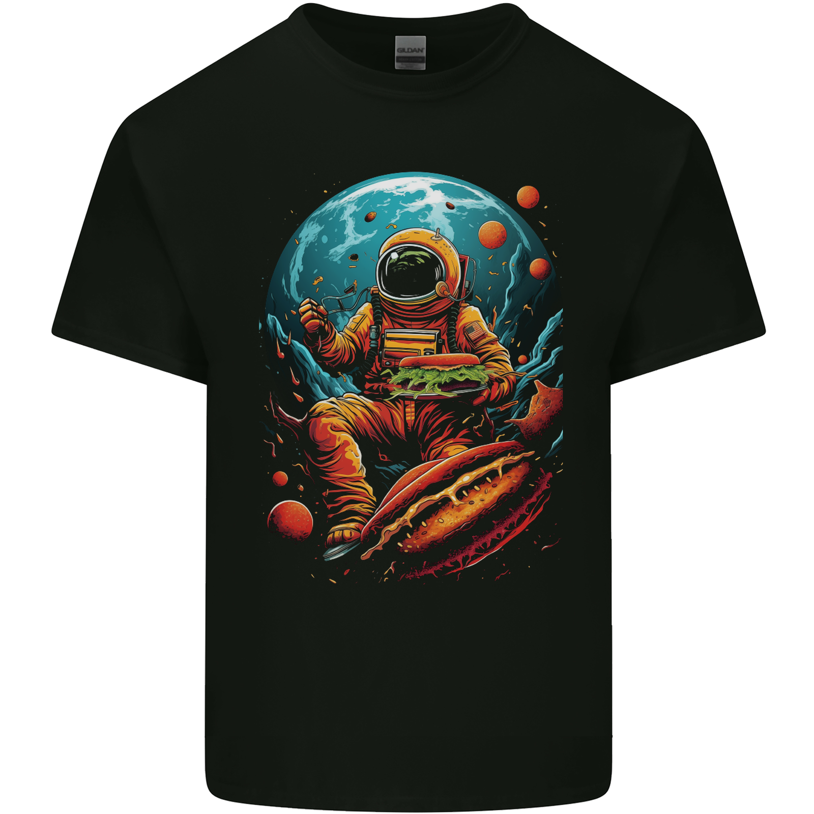 Fantasy Burger Space Astronaut Planets Food Mens Cotton T-Shirt Tee Top