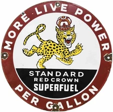 VINTAGE STANDARD RED CROWN GASOLINE PORCELAIN SIGN GAS STATION PUMP PLATE SERVIC