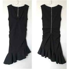 Zara Black V-neck Sleeveless Asymmetrical Ruffle Hem Knee Length Dress Size L