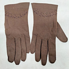 Vintage Womens Evening Dress Gloves Brown Cotton Size 6.5 Made in Philippines 8  