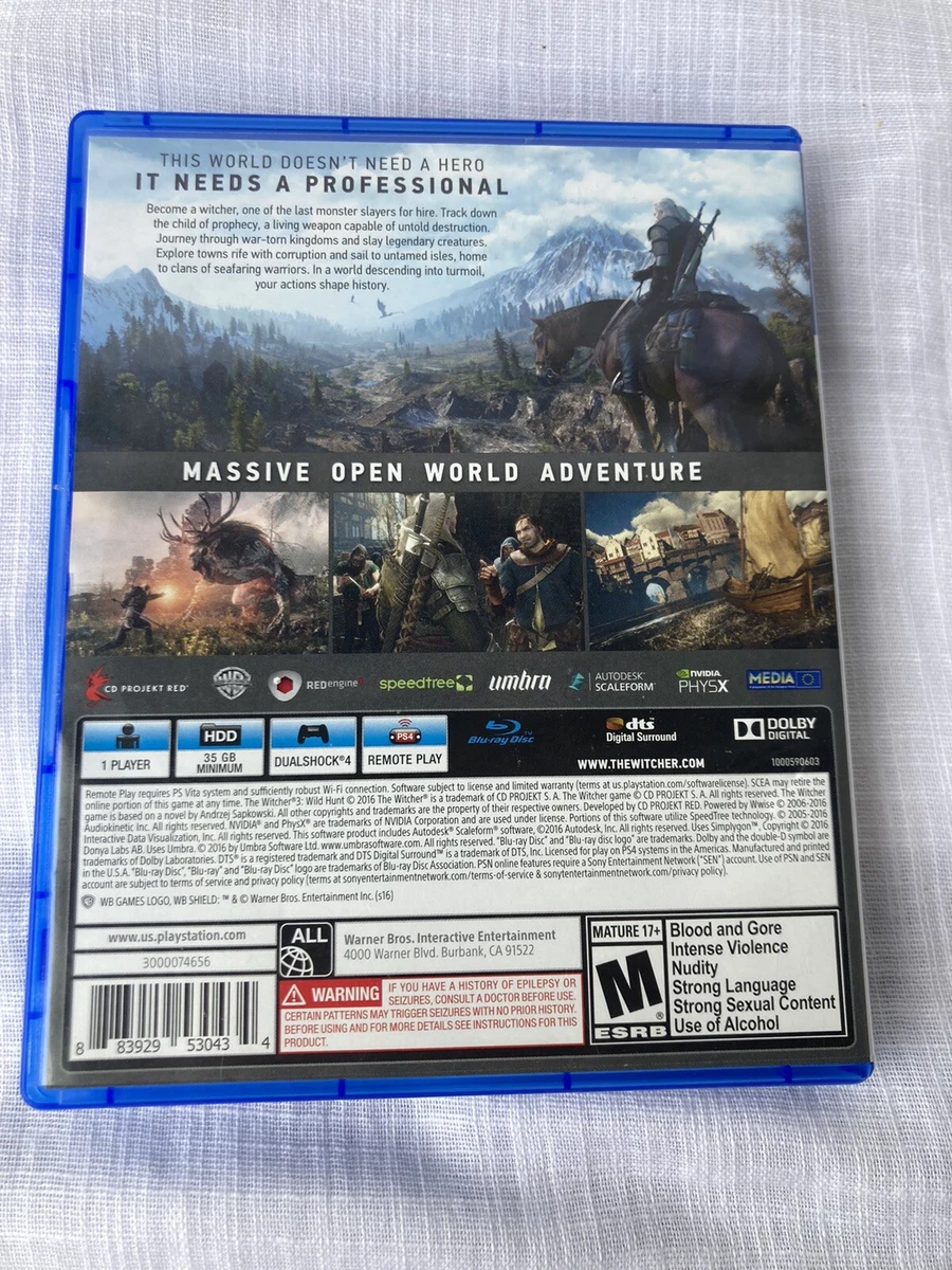 The Witcher Wild Hunt (Sony PlayStation 4, 2017) REGION 2