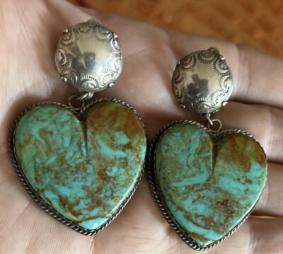 Large Vintage Joan Slifka Design Sterling Silver Turquoise Hearts