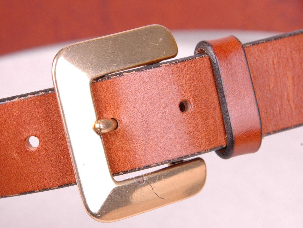 GAP Leather Belt-34-Brown-Solid Brass Buckle-vtg-1.25