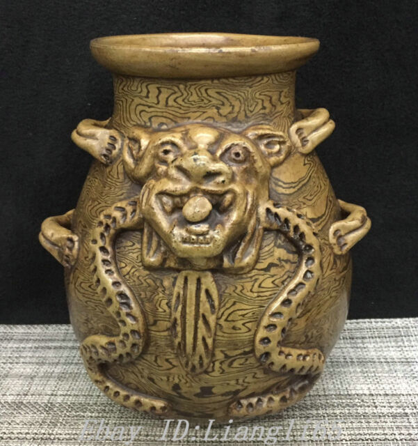 8" Old China Dynasty Gummireifen Glasur Porzellan Dragon Beast Jar Pot Crock