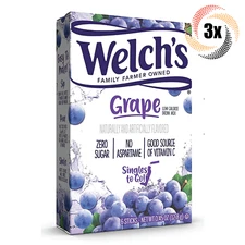 3x Packs Welch's Singles To Go Grape Flavor Drink Mix 6 Singles Per Pack .45oz