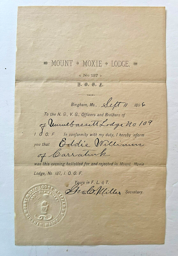 1896 Mount Moxie Lodge #137 Mason Masonic Bingham ME Membership Rejection
