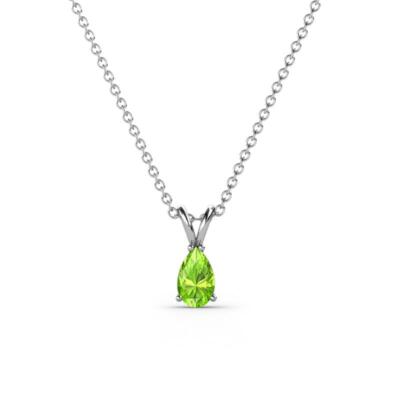 Peridot-Anhänger Peridot im Birnenschliff 1/4 ct Solitär Halskette 14 K Gold 16'' Kette JP:218400