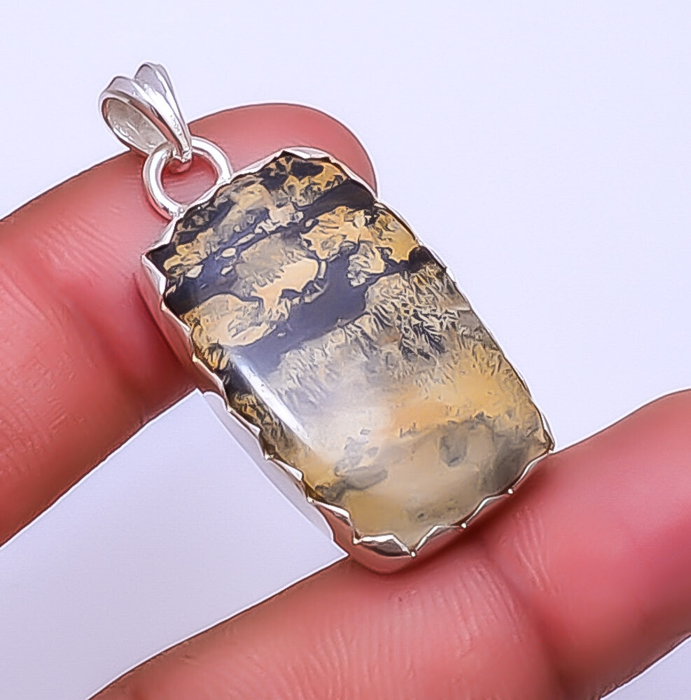 Honey Dendritic Opal - Mexico Gemstone 925 Sterling Silver Pendant 1.68