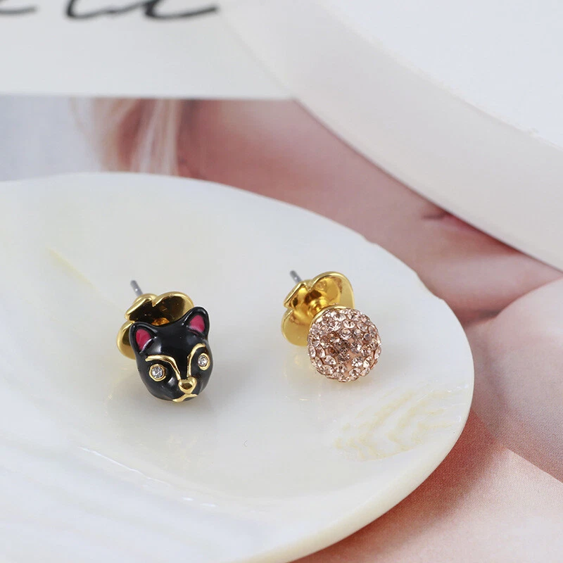 Kate Spade New York Black House Cat Asymmetrical Studs Earrings