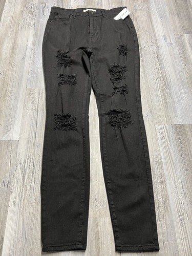 Jeans elasticizzati Pacsun neri a vita alta effetto invecchiato jeggings biker rocker taglia 27