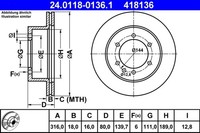2X Bremsscheibe ATE 24.0118-0136.1 FüR Patrol Nissan GR Y61 5 Wagon 4 Y60 Y60A