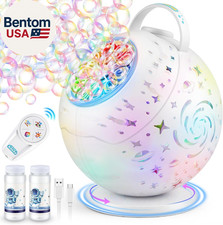 Bubble Machine with Remote Control, 360 Automatic Rotation 7 RGB Lights Recha