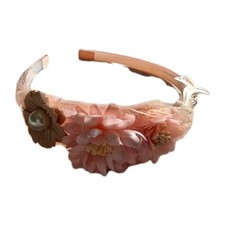 Girls Pink Headband With Pearls, Feathers And Flowers