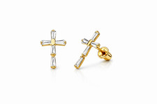 14K Yellow or White Gold Cubic Zirconia Cross Earrings
