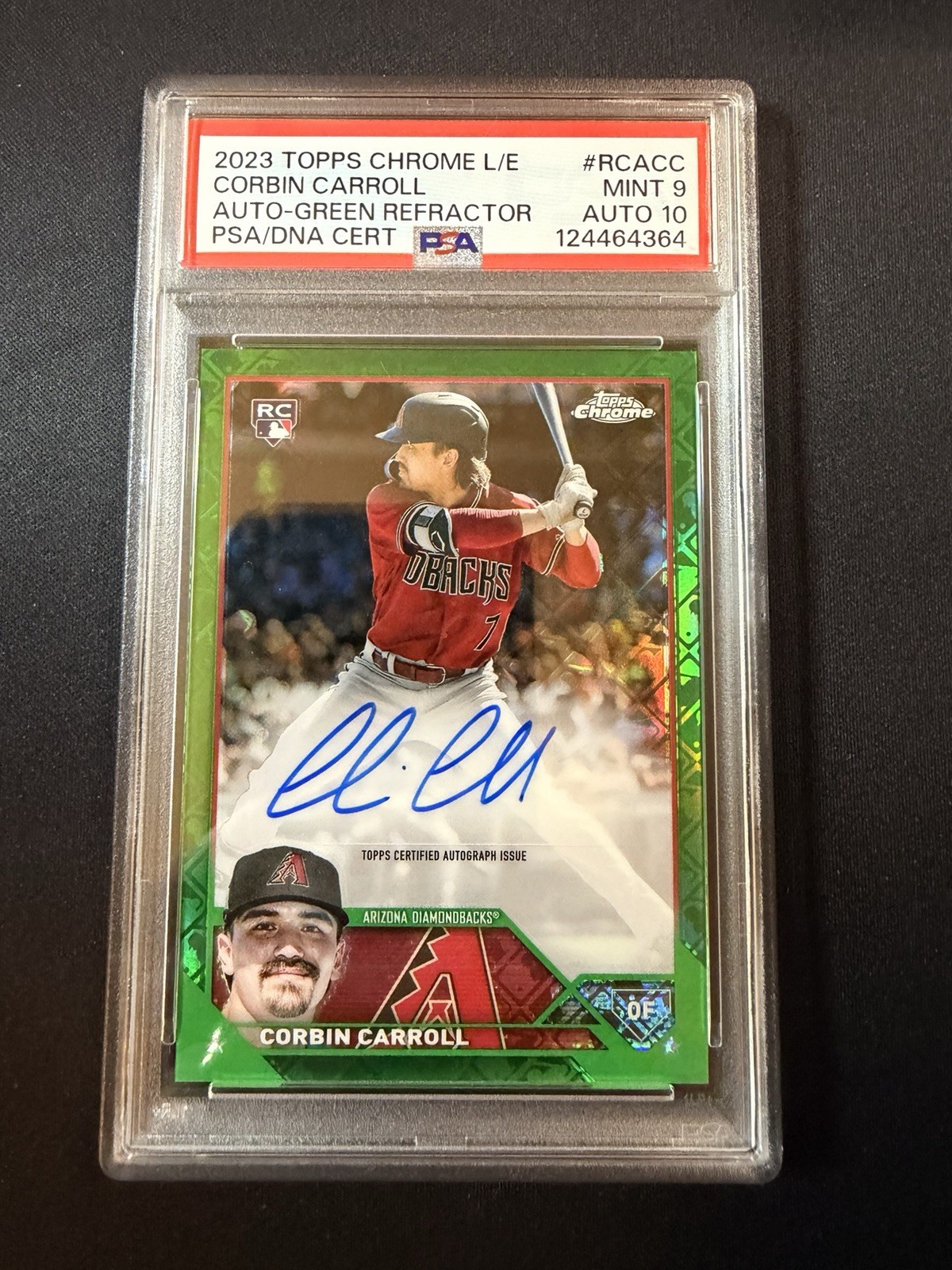 2023 Topps Chrome Corbin Carroll Rookie Auto Green Refractor /99 PSA 10 Auto L/E