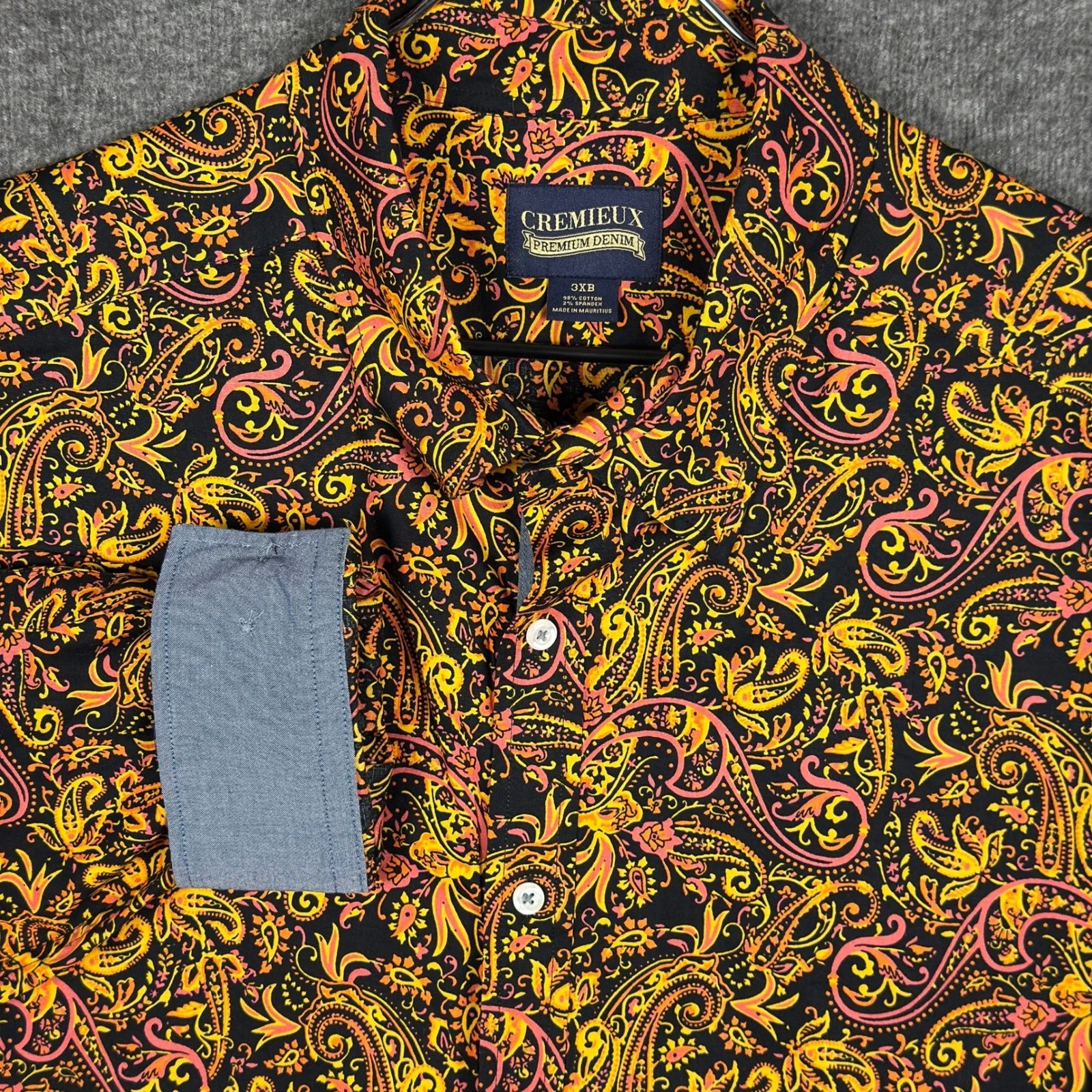 Cremieux Shirt Mens 3XB Orange Loud Paisley Long Sleeve Button Flip Cuff Stretch