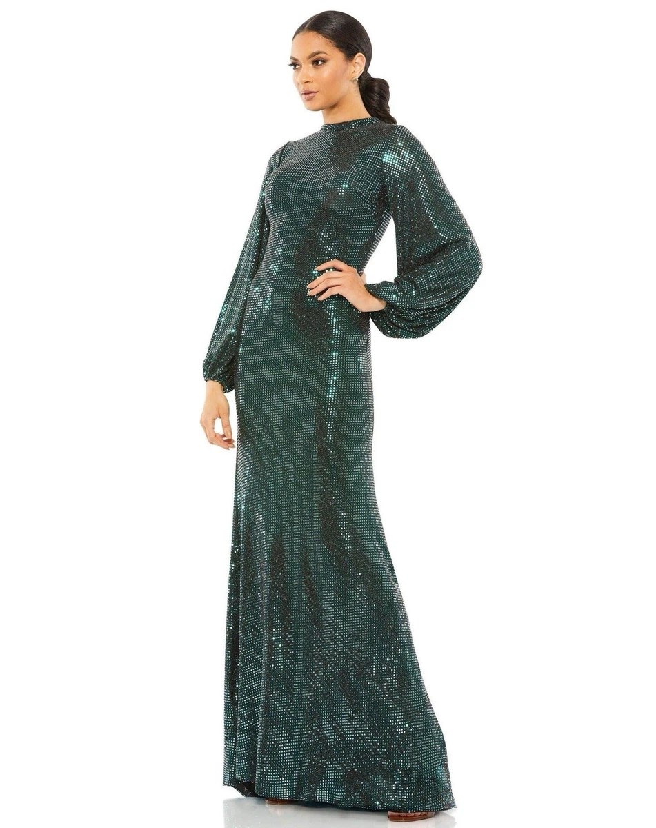 slim fit dress slacks Green Long Crystal Detail Sleeve V Neck Gown main image 1