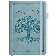 A5 Leather Bound Journal Notebook, 200 Pages, College Ruled, Blue Diary white